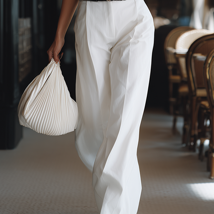 Casual Beige Striped Knit Vest And White Wide Leg Pants Set