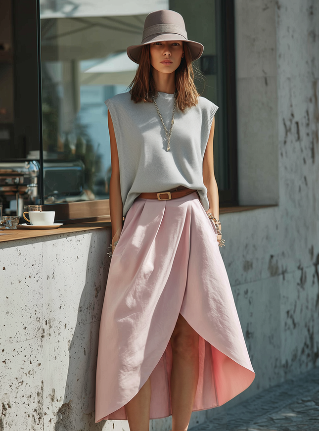 Retro-chic Vacation Knit Tank Top And Tulip Skirt Set
