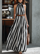 Retro-style Relaxed Color-blocked Striped Halter Neck Dress