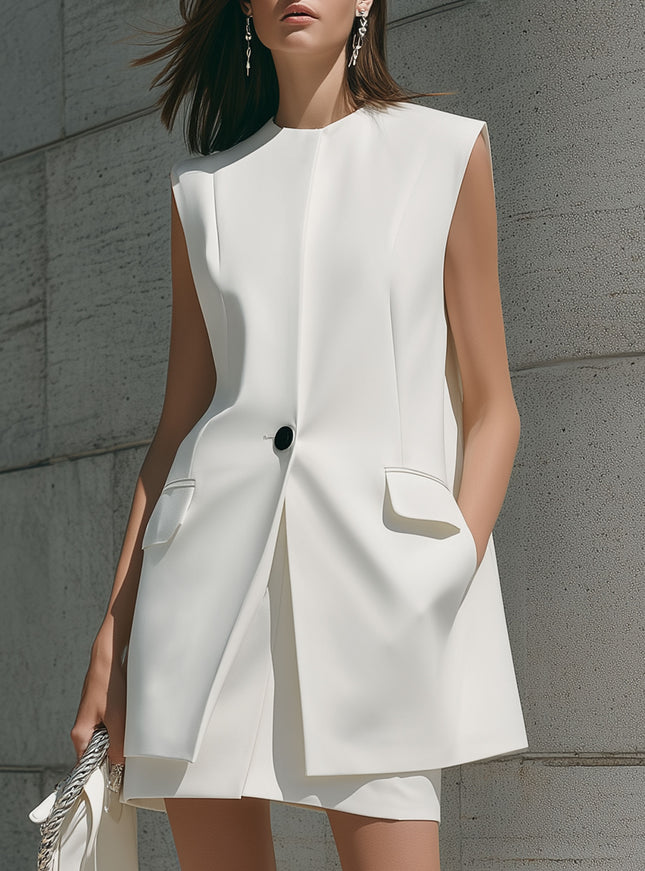 Simple And Elegant White Vest And Shorts Set
