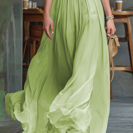 Stylish Vacation Halter-neck Chiffon Top And Solid-color Chiffon Skirt Set