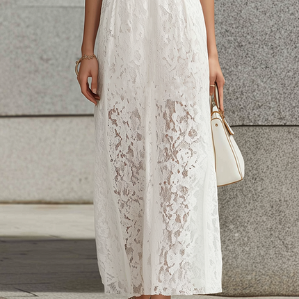 Urban Style White Lace Short Sleeve V-Neck Maxi Dress