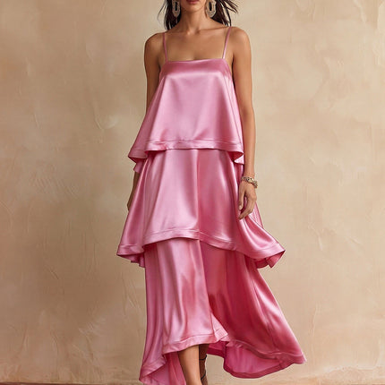 Elegant Vacation Layered Satin Slip Dress