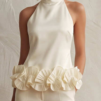 Elegant Minimalist High-quality Turtleneck Sleeveless Top And Flared Pants Set