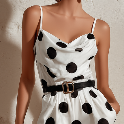 Elegant Retro Polka Dot Satin Jumpsuit