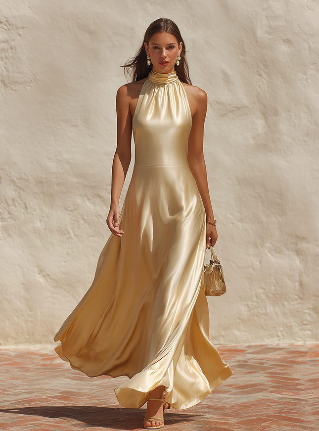 Elegant Minimalist Exquisite Satin Maxi Dress
