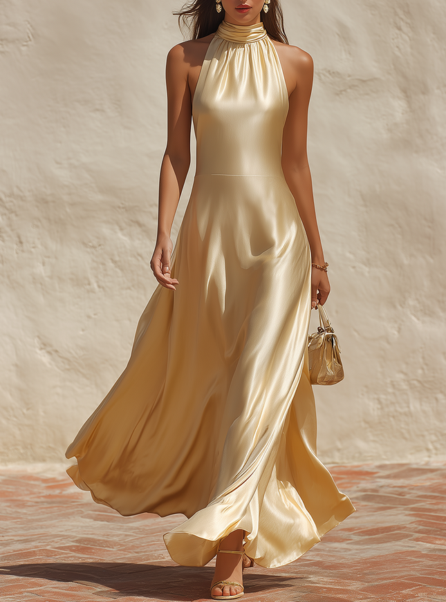 Elegant Minimalist Exquisite Satin Maxi Dress
