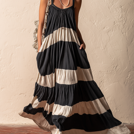 Retro Bohemian Color Block Cotton Linen Dress