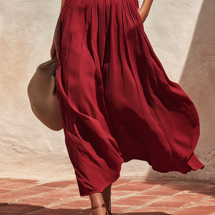 Retro Bohemian V-neck Ruffled Top And Long Skirt Set