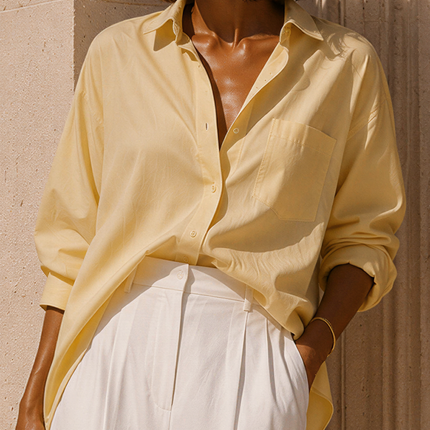 Minimalist And Elegant Resort-style Long-sleeved Shirt And Wide-leg Trousers Set