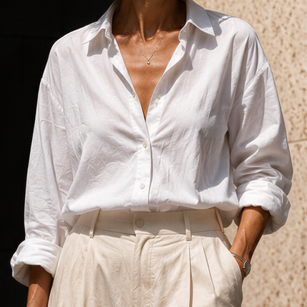 Minimalist And Relaxed Two-piece Set Of Long-sleeved Shirt And Wide-leg Pants