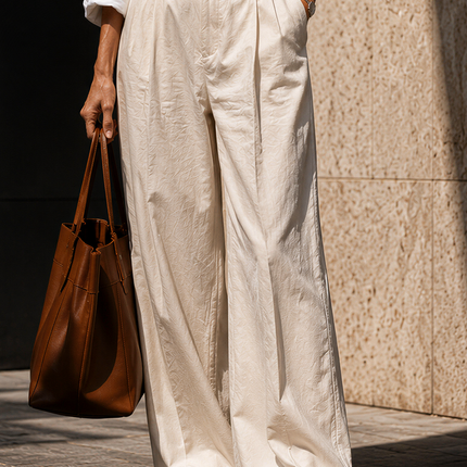 Minimalist And Relaxed Two-piece Set Of Long-sleeved Shirt And Wide-leg Pants