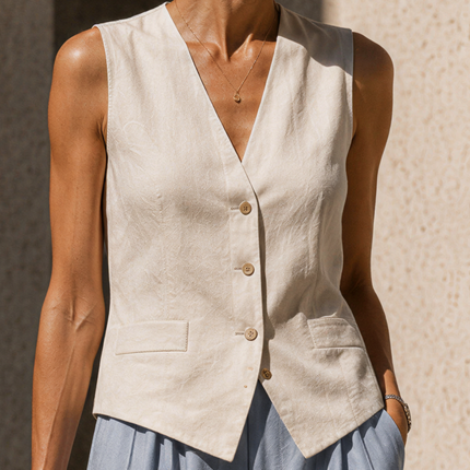 Minimalist Casual V-neck Vest And Wide-leg Pants Two-piece Set