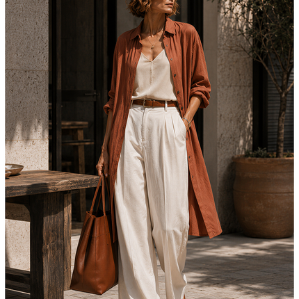 Minimalist Casual Long Shirt And Wide-leg Pants Two-piece Set