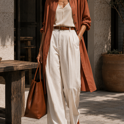 Minimalist Casual Long Shirt And Wide-leg Pants Two-piece Set