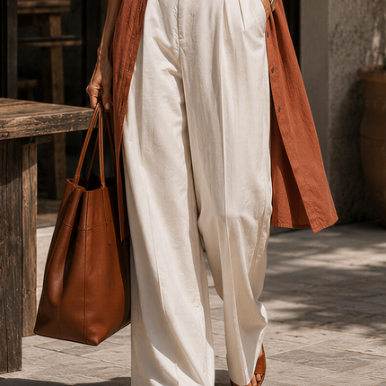 Minimalist Casual Long Shirt And Wide-leg Pants Two-piece Set