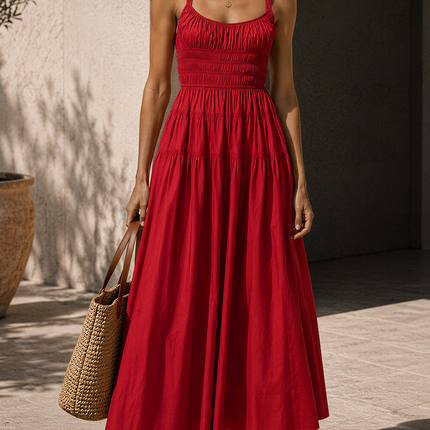 Minimalist Vacation Solid Color Suspender Maxi Dress