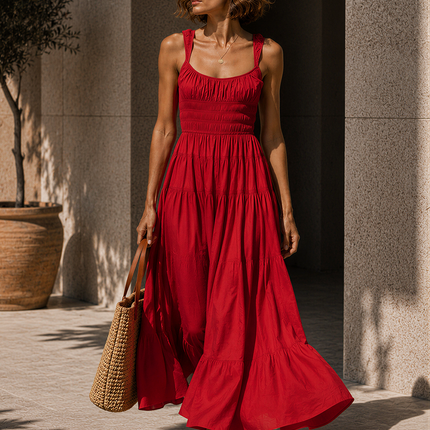 Minimalist Vacation Solid Color Suspender Maxi Dress