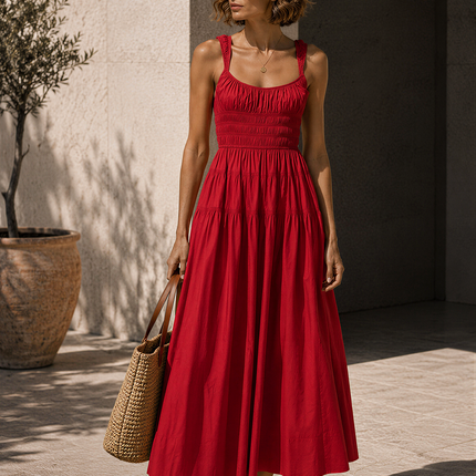 Minimalist Vacation Solid Color Suspender Maxi Dress