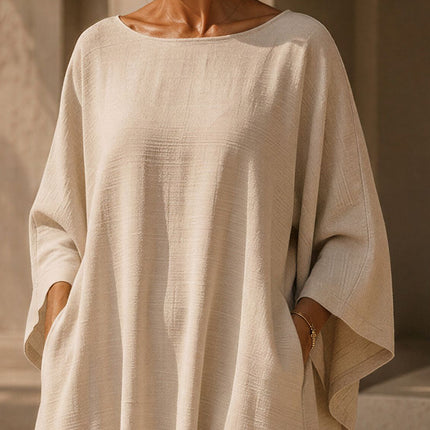 Minimalist Resort-style Boat Neck Bell Sleeves Side Slits Maxi Dress