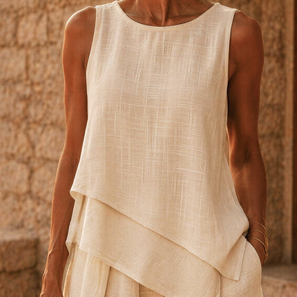 Minimalist Vacation-style Asymmetrical Hem Tank Top And Pants Set
