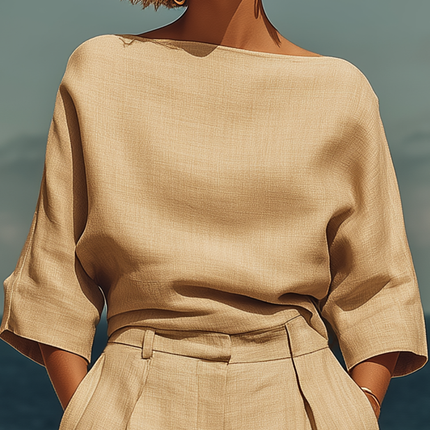 Elegant Luxurious Resort-style Boat Neck Top And Harem Pants Set